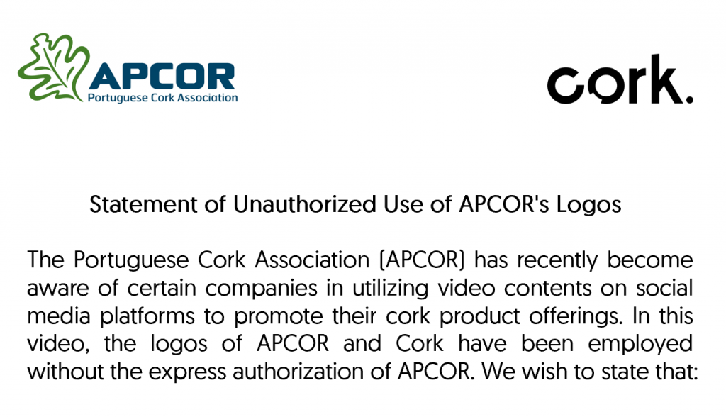 声明：有关未经授权使用葡萄牙软木协会（APCOR）标识